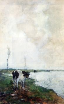 讓 亨德裡尅 維西恩佈魯奇 A Cow Standing By The Waterside In A Polder